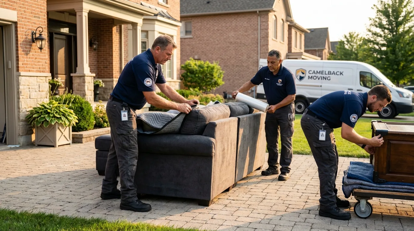 Large estate moving crew wrapping furniture in Kersey, CO