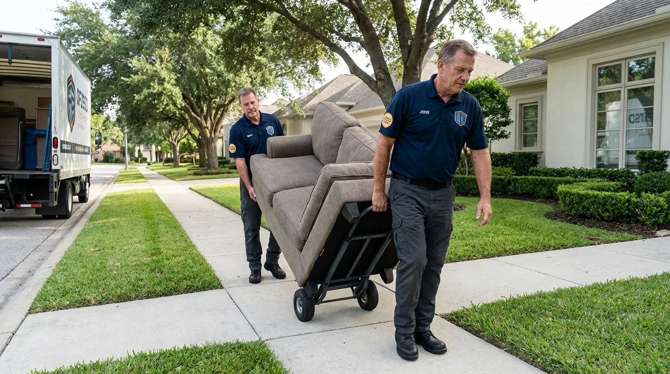 Local residential moving crew loading furniture in Kersey, CO