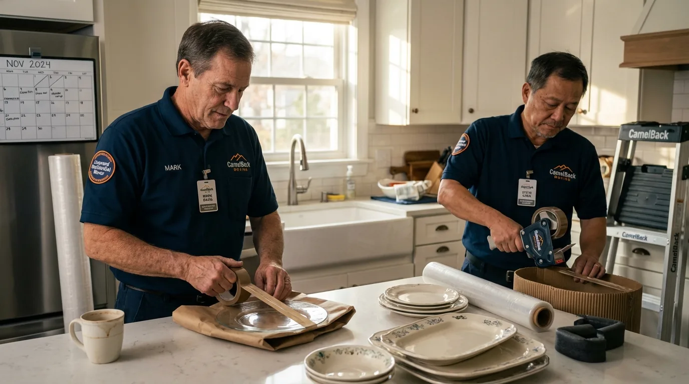 Professional crew packing kitchen dishware in Kersey, CO